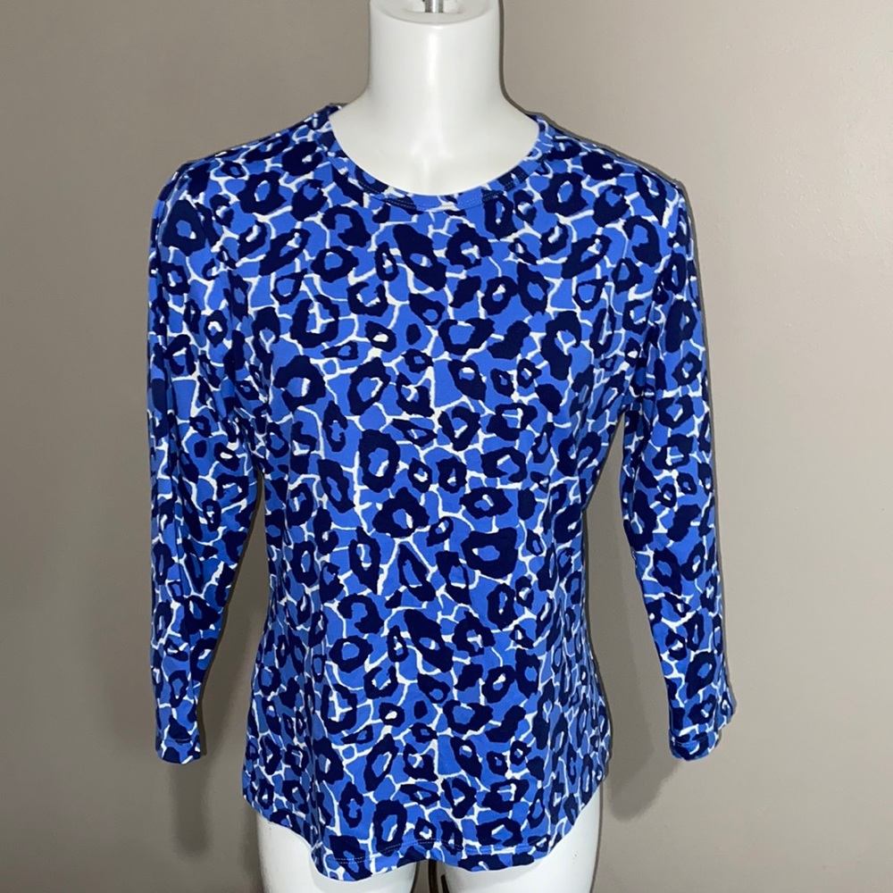 J. McLaughlin Blue Leopard Print Blouse